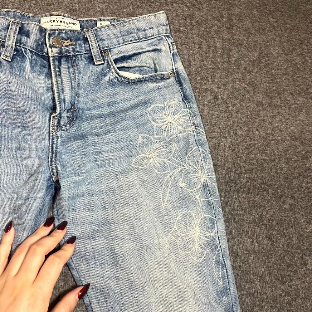Lucky Brand Sienna Mid Rise Boyfriend Jeans Floral Embroidered 0/25 28x27 Preppy